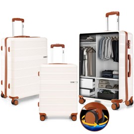 Hoteel Luggage Sets 3 Piece,(4-YEARS WARRANTY) ABS+PC Durable Lightweight Hard Shell Luggage Sets With TSA Lock For Travel,Business Trip, Suitcase Set 20 24 28 Inch, Beige