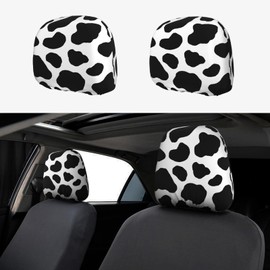KOSUES Black White Cow Skin Hide Holstein Cattle Car Headrest Covers 2 Pack Car Seat Head Rest Cover Auto Elastic Seat Coverings Vehicle Interior Accessories Protector Universal Fit Most Sedan SUV