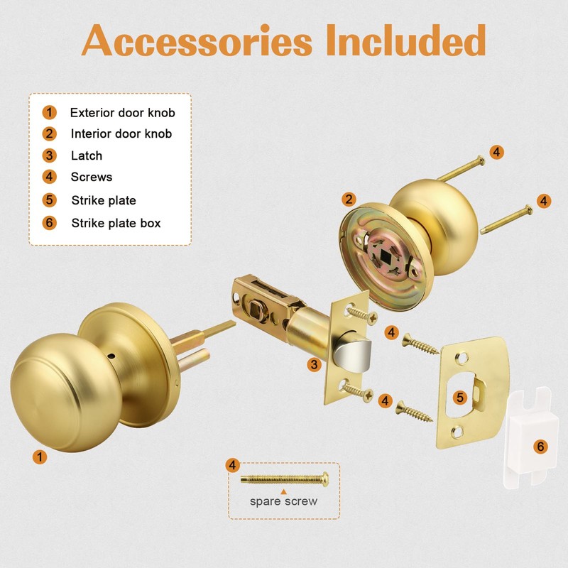 Probrico Interior Door Knob for Hallway, Gold Door Knobs Closet