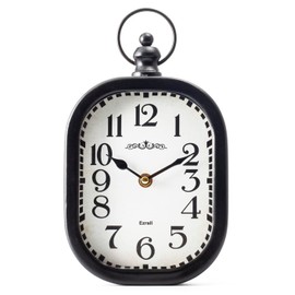 Ezrall Small 11 Inch Silent Non-Ticking Retro Wall Clock Rustic Chic Rectangle Metal Wall Clock Antique Style Decorative Wall Clock for Kitchen/Bedroom/Living Room/Bathroom Black