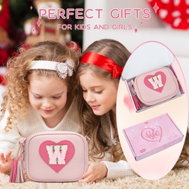 KKXIU Kids Purse Toddler Gifts for Girls and Women Vegan Leather Crossbody Bag with Tassel, Box