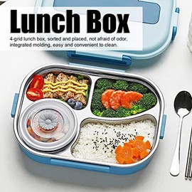 Haofy Caja Bento, Fiambrera de Acero Inoxidable 304, Caja con Compartimentos, Caja Portátil de 4 Rejillas, Recipiente de Almacenamiento de Alimentos  