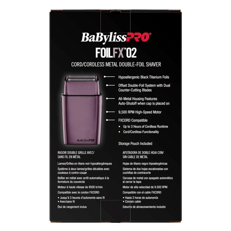 BaByliss PRO FX02 Dual Foil Metal Shaver, PURPLE FXFS2P Cord