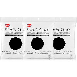 BOHS Black Foam Clay,3pcs 3.3 Lbs - Squishy, Air Dry,No Cracking -for School Project,Cosplay,Fake Bake, Slime Supplies