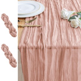 Xiomot 2PCS Table Runner Cheesecloth 10FT Dusty Pink Boho Gauze Cheese Cloth Rustic Sheer Table Runners for Easter Wedding Bridal Baby Shower Party Decoration