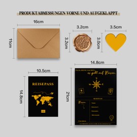 FloraVigo Travel Voucher - Passport with Scratch Sticker, Comes with Heart Shape Scratch Sticker, Envelope, Wax Seal, Travel Gift/Flight Ticket Gift/Gift (Black Gold)