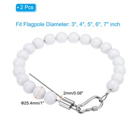 PATIKIL Flagpole Retainer Ring Flag Pole Accessories, Flag Beaded Mount Ring Fits 3" 4" 5" 6" 7" Flagpole Keep Flag Close to Pole Weight with Stainless Steel Cable, White