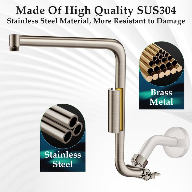 Rain Shower Head Extension Arm, Upgrade 12 Inch Metal Shower