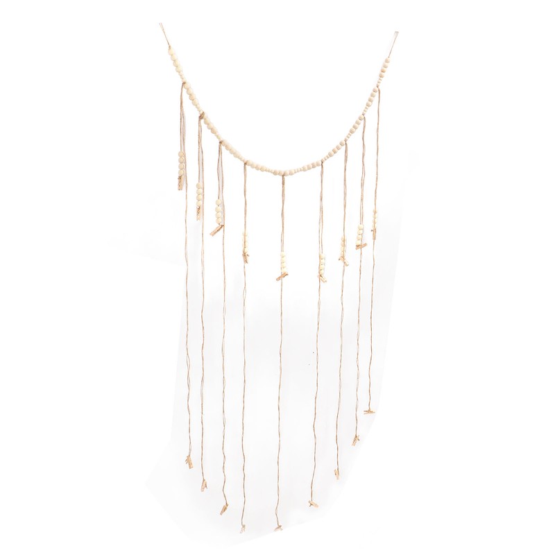 3pcs Hanging Photo Display with Wood Clips Beads DIY 110cm