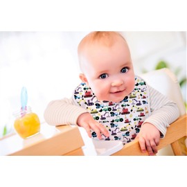 tiddler easy-bib | For 6-36 months | Waterproof & Wipe Clean | Integrated Spill Catch Pocket & Easy-Fit Adjustable Fasten | Lightweight & Machine Washable (1x Diggers & Lorries)