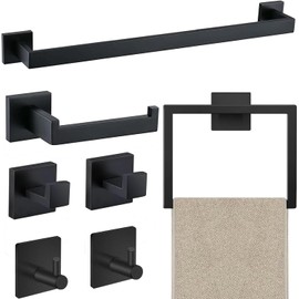 HSZSXJK 7 Piezas de Juego de toalleros de Acero Inoxidable para baño, 24 Pulgadas Juego de Accesorios de baño en Negro Mate, toalleros para baño,