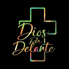 Dios por Delante Sticker Adhesive Vinyl Decal car vehicle decoration:_Gold holographic_18 X 14 Inch