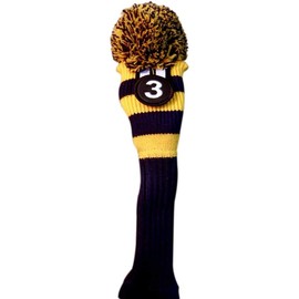 Majek #2, 3, 4, 5 Hybrid Combo Pack Rescue Utility Blue & Yellow Golf Headcover Knit Pom Pom Retro Classic Vintage Head Cover