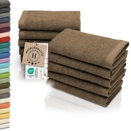 ZOLLNER Flannels, Set of 10, Soft and Absorbent, Washable up to 95 °C, Cotton, 30 x 30 cm, Brown