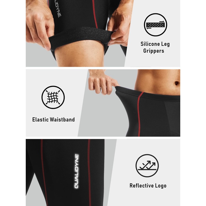 qualidyne Men's Cycling Bike Shorts 3D Padded Bicycle Riding Bike