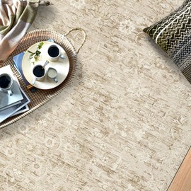 CAROMIO Area Rug 5x7 Machine Washable Rug Oriental Distressed Carpet Stain Resistant Non-Slip Accent Rug Vintage Floral Medallion Table Rugs Floor Cover for Dining Office Bedroom, Taupe