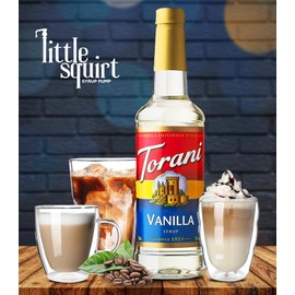 Coffeehouse Favorites - Vanilla, Caramel, Hazelnut Syrup with Little Squirt Syrup Pump, Plastic Bottle 750ml 25.4 Ounces