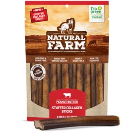 Natural Farm Peanut Butter Stuffed Collagen Sticks for Dogs (6 Inch, 15-Pack), Rawhide-Free Collagen Sticks, Natural Dog Chews, Long Lasting, for Small, Medium and Large Dogs