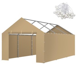 Carport Canopy Tent Sidewalls for 10x20x8.6FT Car Garage with Ball Bungees, Heavy Duty Portable Shelter Logic Replacement Covers (Frame is not Included) (Khaki)
