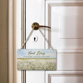 CGBHW Rustic Farmhouse Christian Home Wooden Sign, Bless this Home Sign Hanging Sign for for Front Door Welcome Decor, Religious Bible Verse Housewarming Door Decor 12 x 6 Inch Pediments