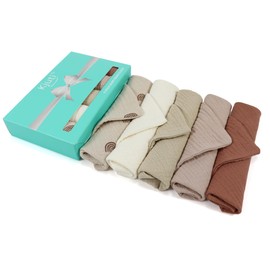 Kjuti Baby Muslin 100% Cotton Burp Washcloth - 4 Layer Hypoallergenic Saliva Soothe Face Washcloths - Burp Cloths 10x10 inch -Newborn Essentials -Burp Cloths for Baby Boy and Girl (EarthyBlend)