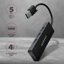 Axagon HUE-G1A hub & concentrateur USB 3.2 Gen 1 (3.1 Gen 1) Type-A 5000 Mbit/s Noir