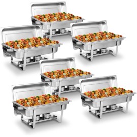 SEGAWE 6 Pack Chafing Dish Buffet Set 8Qt Stainless Steel Complete Chafer w/Fuel Holder
