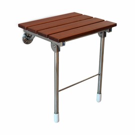 HinLIaDa Folding Shower Seat with Legs, Wall Mounted Shower Bench, Solid Wood & Stainless Steel, Max Load 350 lbs, Non-Slip, Space Saving