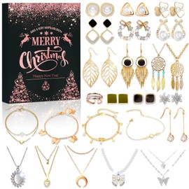 Christmas Jewelry Advent Calendar 2024, Fashion Jewelry 24 Days Countdown Christmas, Christmas Advent Calendar Jewelry Bracelet Earrings Necklace Ring for Girlfriend Women Wife Daughter Mom Gifts