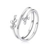 Adjustable Leaf Design Ring, 925 Sterling Silver, Double Circle Vine