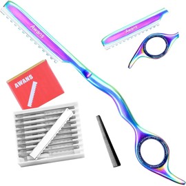 Awans Hair Thinning Razor, Hair Styling Razor, + 10 Spare Blades Hair Razors, Hair texturing,Hair Layering,Hair Thinner,Stainless Steel With Free Comb (Multi Coloured)