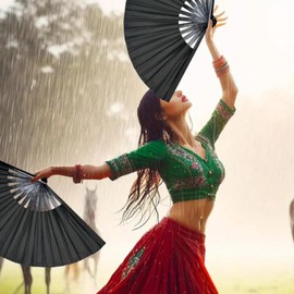 8in Boots on The Ground Fan,Line Dance Popping Fan,Foldable Large Clap Handheld Fans That Make Sound,Decorative Folding Fans,Dancing Foldable Craft,for Men Women Concert Party Dance Gift(black,red)