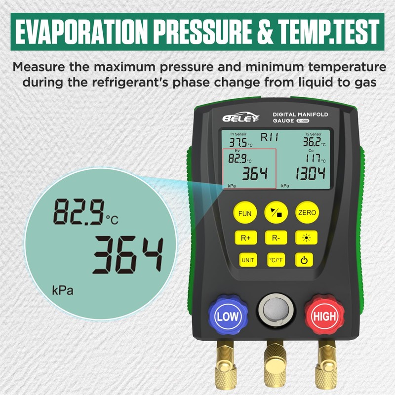 BELEY Digital Manifold HVAC Gauge Set,93 Refrigerants Dual Pressure&Temp Test