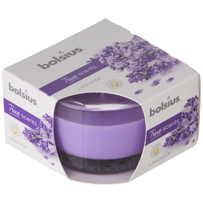 BOLSIUS Kleine Duftkerze aus Glas, Lavendel, Wachs, Violett