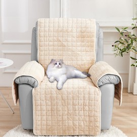 Recliner Chair Covers with Pockets - Soft Washable Waterproof Armchair Slipcovers with Adjustable Straps Buckles, Furniture Protector for Pets & Kids Reclining Chair and Electric Chair Cover (White)