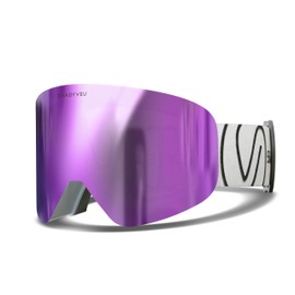 ShadyVEU Snowboard Ski Anti Fog TPU Adjustable 100% UV400 Magnetic Interchangeable Lens Snow Goggles (White Pink Peak)