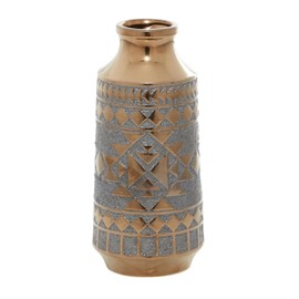 Deco 79 Porcelain Ceramic Tribal Decorative Vase Centerpiece Vase, Flower Vase for Home Decoration 7" x 7" x 16", Gold