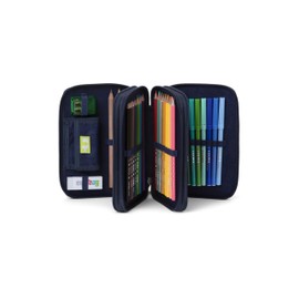 ergobag Maxi Pencil Case Set of 40 Lyra Colouring and Felt Tip Pens, Change Compartment, Ruler, Scissors Super ReflectBear Glow - Black