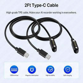 finlusri Recorder Type-C Magnetic Charging Cable - 2FT/4Pin Replacement Charging Cord for PLAUD Note AI Voice Recorder - Support Data Transmission - Widely Compatibile with 7.62 mm Device