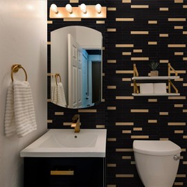 StyloVue 20 Sheets Peel and Stick Tile Backsplash, Black with Metal Gold Look Stick on Tile Upgrade Your Kitchen Backsplash, RV, Fireplace