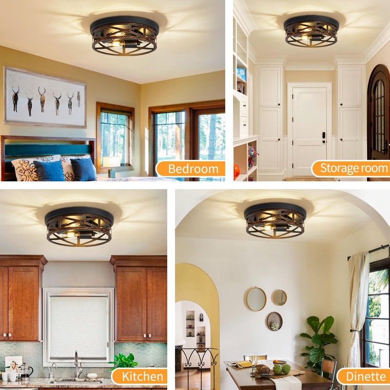 ZHU YAN Farmhouse Ceiling Light,Hallway Light Fixtures Ceiling,Rustic Metal Black