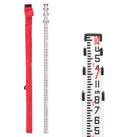Grade Stick, 14-Foot Dual Sided Aluminum Grade Rod - 10ths, 4 Sections Telescopic Leveling Rod with Bubble Level - Laser Level Stick with Soft Carrying Bag for Construction (14FOOT 10TH)