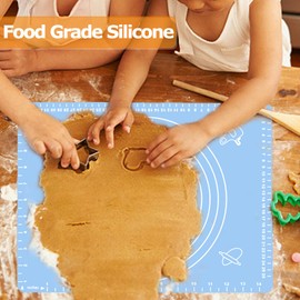 Silicone Pastry Mat for Baking, Dough Rolling Mat Non Stick Dough Mat with Measurement Baking Mat, Kitchen Counter Mat for Pie, Crust, Pizza, Cookies (11.81 * 15.74 Inch - Blue)