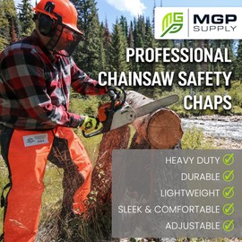 MGP SUPPLY Chainsaw Chaps For Men - Chain Saw Chaps For Men, Apron Style W/Pocket & Adjustable Belt, Safety Equipment (40in - Overall Length, Orange)