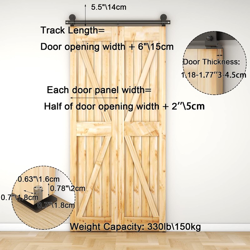 CCJH 6.6FT/79'' Bi-Folding Sliding Barn Door Hardware Kit Heavy Duty
