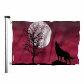 Swono Howling Wolf Flag 3x5 ft Dark Cloudy Night Round Moon Tree Hillside Animal Big Flag for Outdoor Indoor Office Workplace Home Garden Business