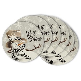 Artoid Mode Grey Snowman Snowflake Let it Snow Christmas Placemats Set of 6, 14 Inch Seasonal Winter Xmas Round Table Mats for Dining Decoration