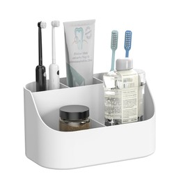 Toothbrush Holders for Bathrooms, Toothpaste and Electric Tooth Brush Holder Storage Caddy for Shower, 5 Slots Cute Bathroom Countertop Makeup Organizer for Vanity, White Bathroom Accessories Decor