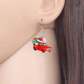 DUOWEI Acrylic Christmas Truck Tree Garland Earrings Drop Dangle Jewelry For Women Festival Gifts (Valentines Truck B)