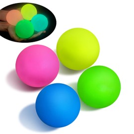 4 PCS Glow in The Dark Squishy Stress Balls for Kids Teens Adults, 2.4" Sticky Balls Fidget Toys for Party Favors | Squeeze Balls Sensory Toys for Anxiety Relief | Dough Ball Squishy Toys